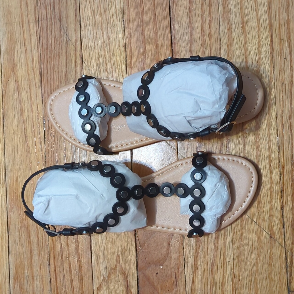 JustFab Sandals, 8.5 New, Black silver hardware